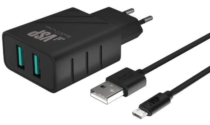 СЗУ адаптер 2 USB 2.4A + Дата-кабель Micro USB 2А (100 см) черный, BoraSCO фото 1